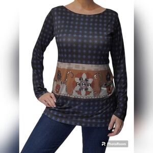 Retro Camomilla Italia Made in Italy patterned top with jewels size small